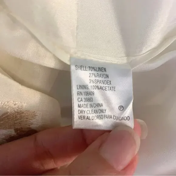 Antonio Melani Linen Sleeveless Floral Beige Cream Tan Shift Dress 6 Embroidery - Picture 10 of 14